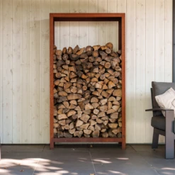 Holzaufbewahrung Aus Cortenstahl, 80 X 40 X 180 Cm