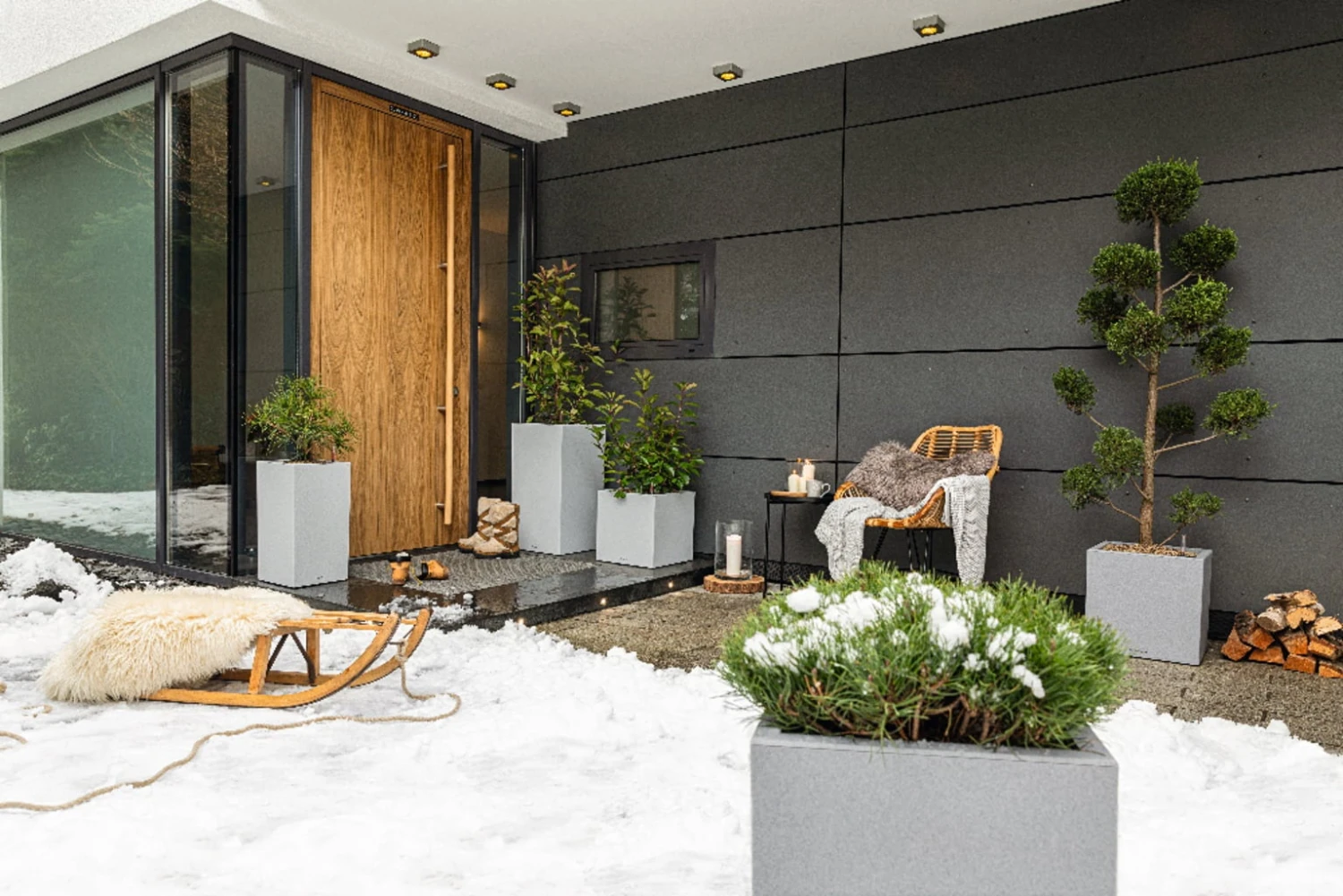 LECHUZA Pflanzgefäß CANTO Stone 30 LED High, Graphitschwarz – Bild 2