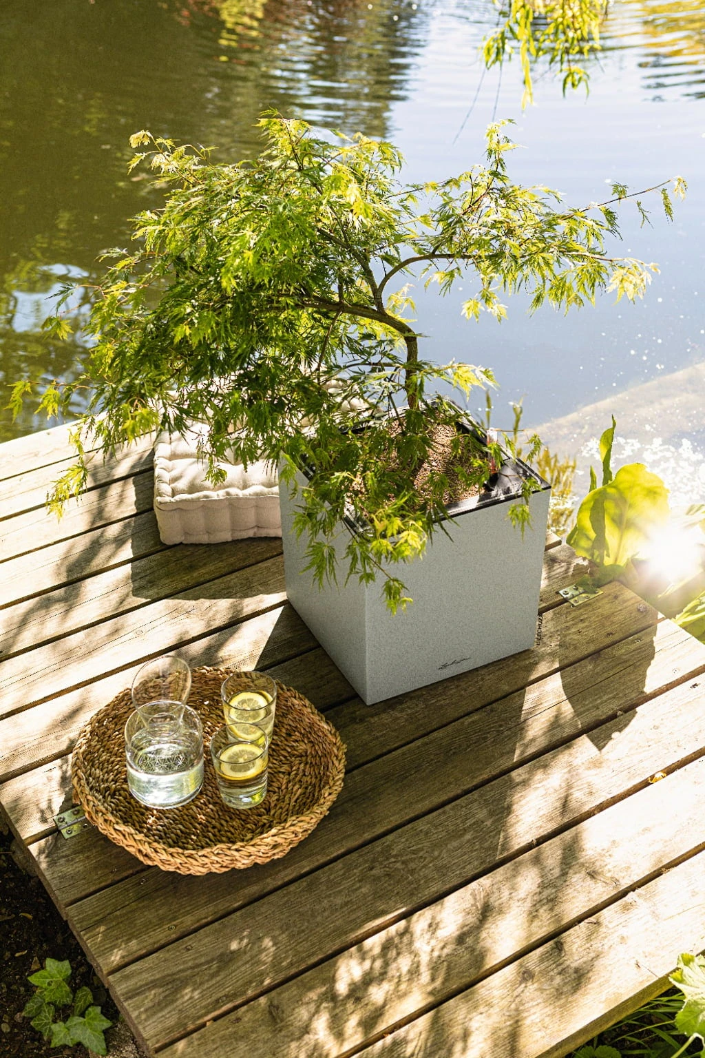 LECHUZA Pflanzgefäß CANTO Stone 40 LED Low, Graphitschwarz – Bild 3