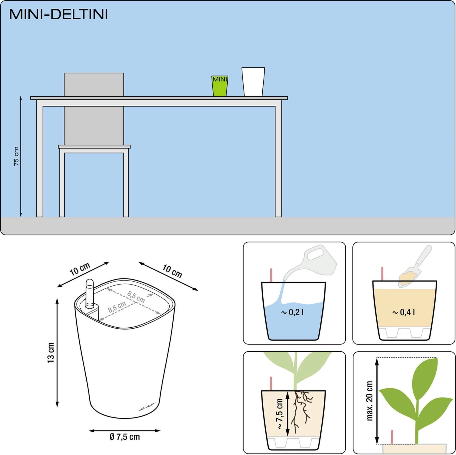 LECHUZA Tischgefäß MINI DELTINI, Weiß